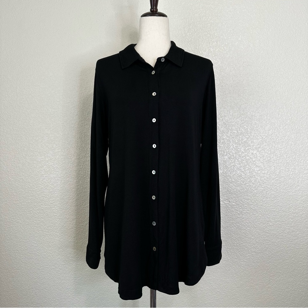 Soft Surroundings Black Criss-Cross Back Button Down Tunic Shirt, Sz Medium - Picture 1 of 13
